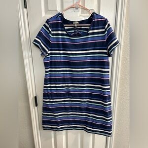 T By Talbots Size XL Ruched Drawstring Back T Shirt Dress Stripes Women’s
